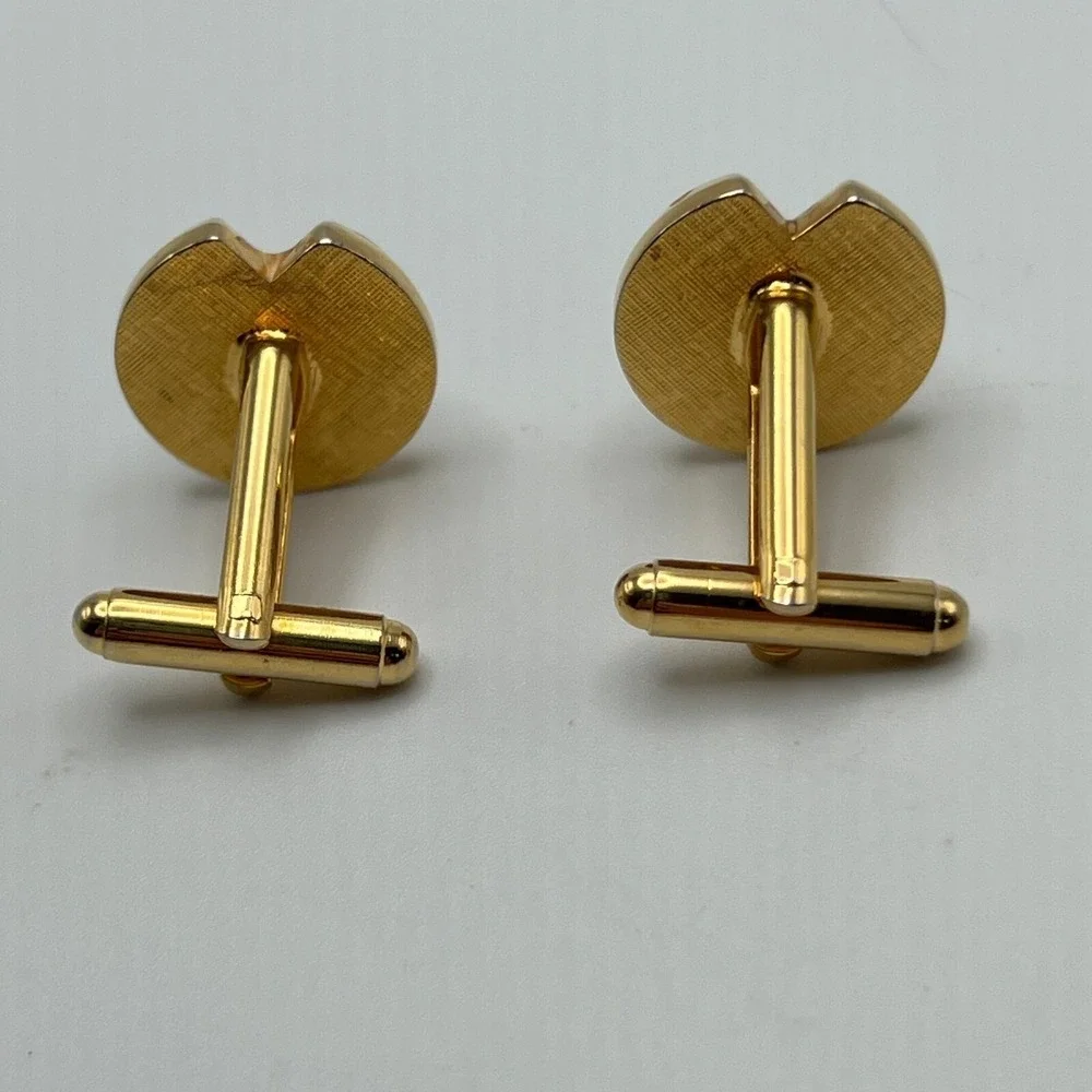 Vintage 80s Cuff Links Art Deco Black Enamel Gold Tone Cuff Studs